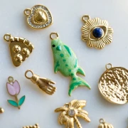 Flower charm 13 mm eye pattern & glass cabochon 4 mm Stainless steel 304 Gold x1