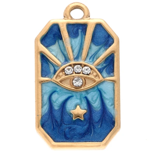 Rectangle eye pattern pendant 20x11 mm epoxy resin 304 stainless steel Gold Blue x1