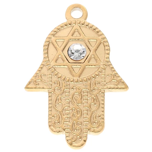 Fatma's hand pendant with Star of David 28x19 mm 304 stainless steel, gold-plated x1