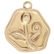 Irregular charm 15.5x14mm flower pattern with epoxy - Stainless steel 304 Gold - Pink