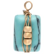 Rectangle charm 13x6 mm imitation Turquoise - 304 Gold stainless steel x1