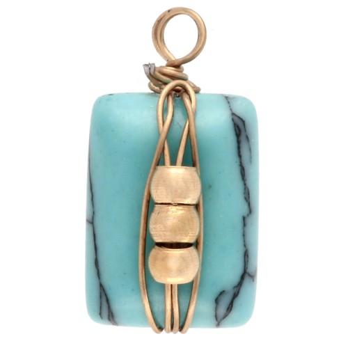 Rectangle charm 13x6 mm imitation Turquoise - 304 Gold stainless steel x1