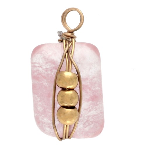 Rectangle charm 13x6 mm imitation Strawberry quartz - Stainless steel 304 Gilded x1