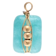 Rectangle charm 13x6 mm - Blue Amazonite gemstone Stainless steel 304 Gilded x1