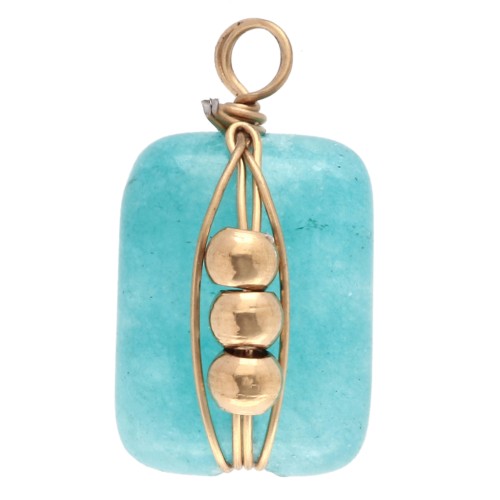 Rectangle charm 13x6 mm - Blue Amazonite gemstone Stainless steel 304 Gilded x1