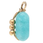 Rectangle charm 13x6 mm - Blue Amazonite gemstone Stainless steel 304 Gilded x1
