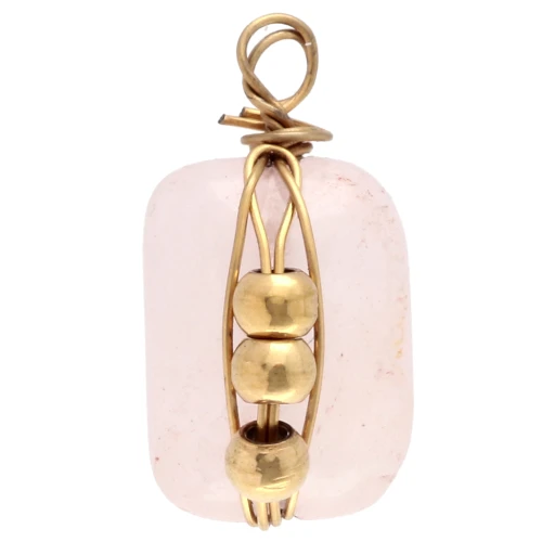 Rectangle charm 13x6 mm - Rose Quartz gemstone - 304 Gold stainless steel x1