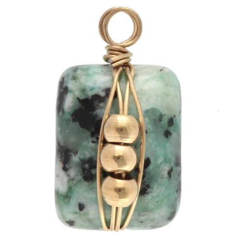 Rectangle charm 13x6 mm gemstone Turquoise African Stainless steel 304 Gold x1