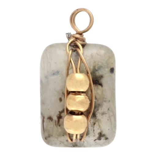 Rectangle charm 13x6 m - Labradorite gemstone - Stainless steel 304 Gilded x1