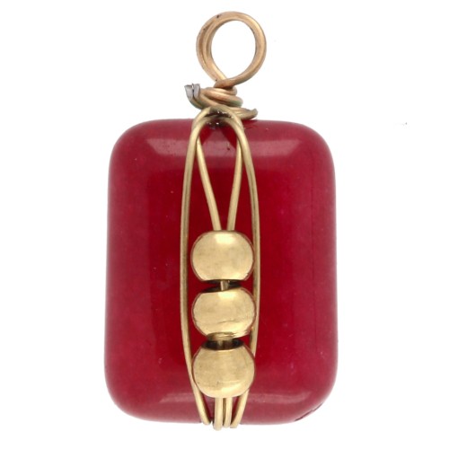 Rectangular Charm, 13x6 mm, Dyed Carnelian Gemstone - Gold-Plated 304 Stainless Steel