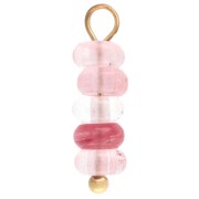 4.5 mm Round Charms with Strawberry Quartz-Colored Gemstone - Gold-Plated 304 Stainless Steel