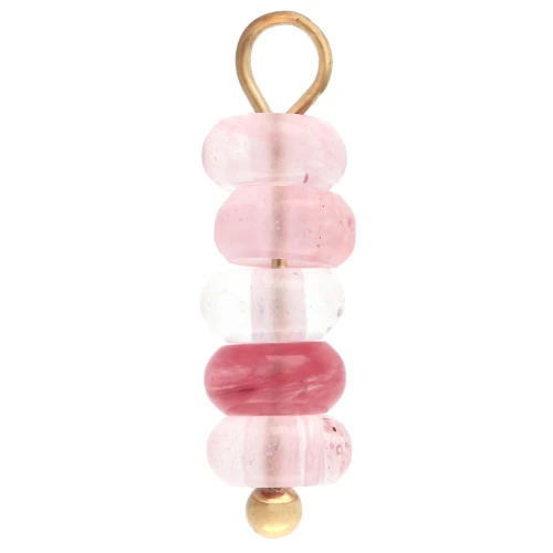 4.5 mm Round Charms with Strawberry Quartz-Colored Gemstone - Gold-Plated 304 Stainless Steel