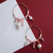 4.5 mm Round Charms with Strawberry Quartz-Colored Gemstone - Gold-Plated 304 Stainless Steel