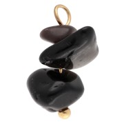 16 mm Obsidian Gemstone Chip Charm - Gold-Plated 304 Stainless Steel x1