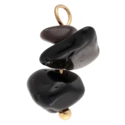 16 mm Obsidian Gemstone Chip Charm - Gold-Plated 304 Stainless Steel x1