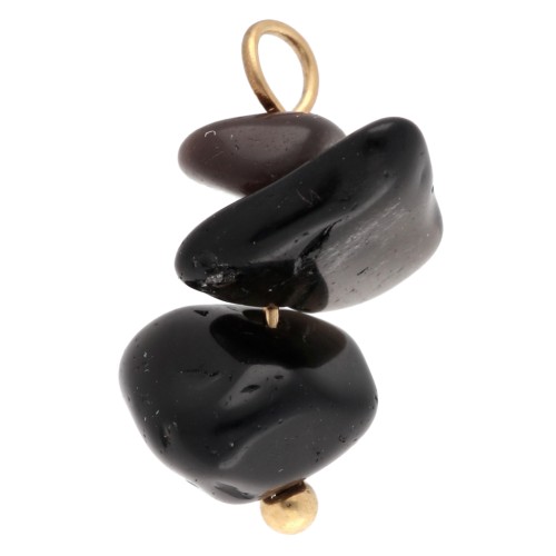 16 mm Obsidian Gemstone Chip Charm - Gold-Plated 304 Stainless Steel x1