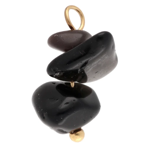 16 mm Obsidian Gemstone Chip Charm - Gold-Plated 304 Stainless Steel x1