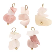16 mm Rose Quartz Gemstone Chip Charm - Gold-Plated 304 Stainless Steel x1