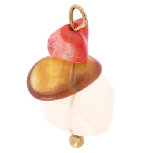 16 mm Cornaline Gemstone Chip Charm - Gold-Plated 304 Stainless Steel x1