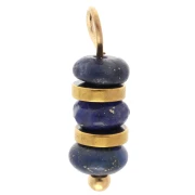 4 mm disc charms and Lapis Lazuli gemstone - Gold-plated 304 stainless steel x1