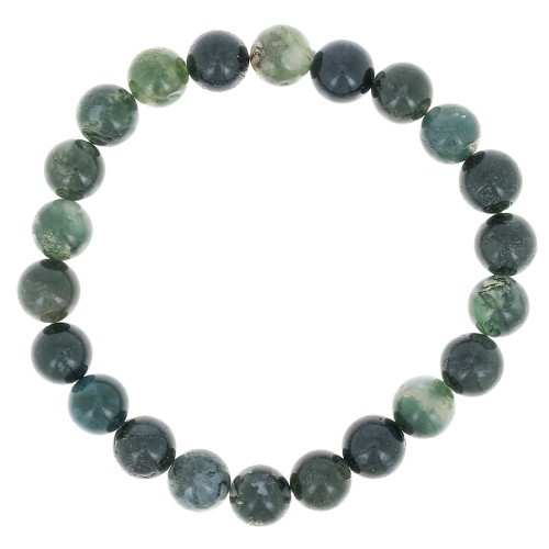 Elastic bracelet 18 cm 8 mm round beads Green Agate