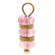 4 mm disc charm with dyed Strawberry Quartz gemstone, 304 stainless steel, gold-plated