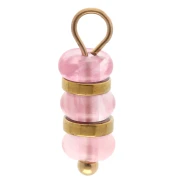 4 mm disc charm with dyed Strawberry Quartz gemstone, 304 stainless steel, gold-plated