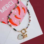 Charm washers 4 mm and imitation Strawberry quartz Stainless steel 304 Goldx1