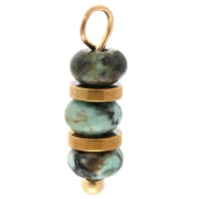 4 mm rondelles and African turquoise charm - 304 stainless steel, gold-platedx1
