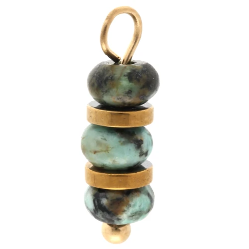 4 mm rondelles and African turquoise charm - 304 stainless steel, gold-platedx1