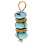 4 mm rondelles and imitation turquoise charm - 304 Gold stainless steel x1
