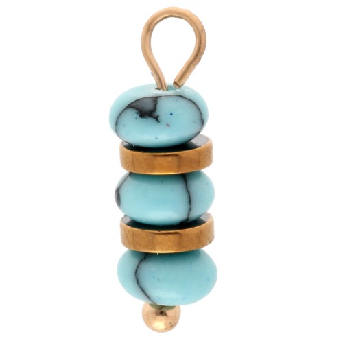 4 mm rondelles and imitation turquoise charm - 304 Gold stainless steel x1