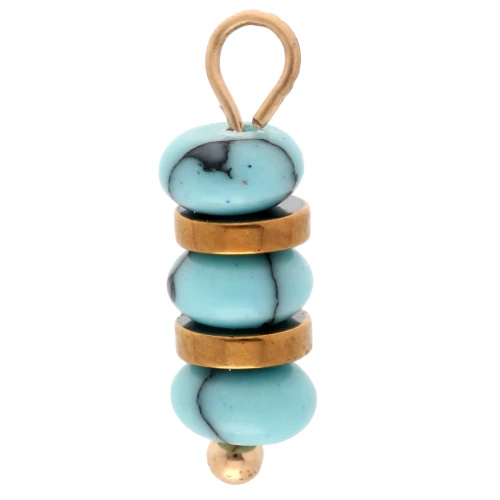 4 mm rondelles and imitation turquoise charm - 304 Gold stainless steel x1