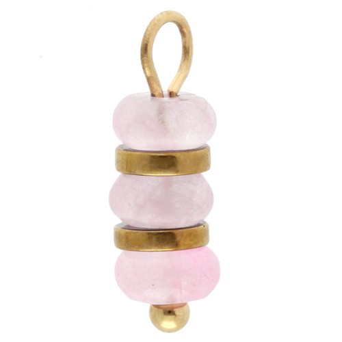 4 mm disc charm with rose quartz gemstone - Gold-plated 304 stainless steel x1