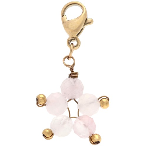 Star-shaped charm with clasp - Gold-plated 304 stainless steel - Rose quartz x1
