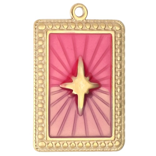 Rectangle pendant star pattern epoxy resin 28x18 mm Stainless steel 304 Gold Redx1