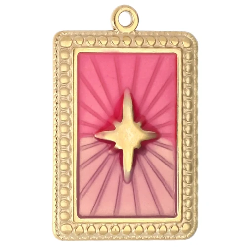 Rectangle pendant star pattern epoxy resin 28x18 mm Stainless steel 304 Gold Redx1