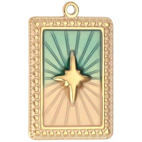 Rectangle pendant star pattern epoxy resin 28x18 mm Stainless steel 304 Gold Blue x1