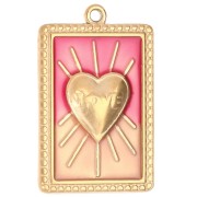 Rectangle pendant heart pattern epoxy resin 28x18 mm Stainless steel 304 Gold Red x1|raw }}