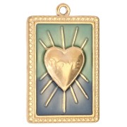 Rectangle pendant heart pattern epoxy resin 28x18 mm Stainless steel 304 Gold Blue x1