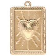Rectangle pendant heart pattern epoxy resin 28x18 mm Stainless steel 304 Gold Blue x1