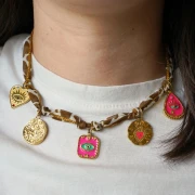 Heart pendant 20 mm eye pattern with rhinestones - 304 Gold stainless steel x1