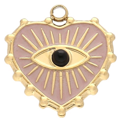 Heart charm 16x15 mm with epoxy resin - 304 Gold stainless steel - Rose x1