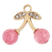 Cherry charm 15x18 mm with resin and rhinestones - 304 gold-plated stainless steel - Rose x1