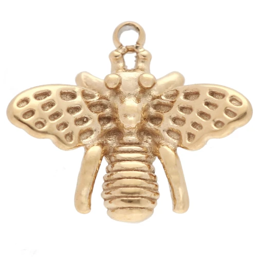 Charm bee 12x14 mm - Stainless steel 304 Gilded x1