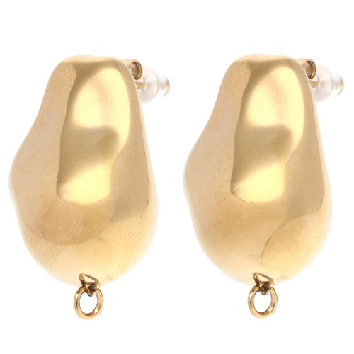 Irregular drop earstuds 25x18 mm - 304 stainless steel, gold-plated x2