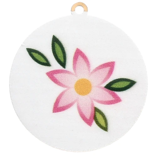 Round pendant 20 mm UV print - Flower - Stainless steel 304L Rose Gold - White
