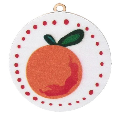 Round pendant 20 mm UV print - Orange - Stainless steel 304L Gilded - White x1