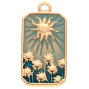 Rectangle Sun pattern pendant 26x13 mm epoxy resin 304 stainless steel Gold Blue