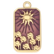 Rectangle Sun pattern pendant 26x13 mm epoxy resin 304 stainless steel Gold Violet